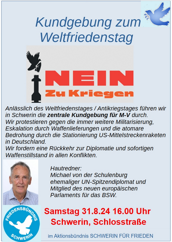 Schwerin 31.08.2024 Weltfriedenstag