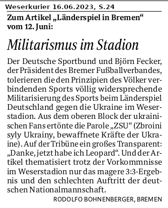 Militarismus im Stadion WK 16.06.2023