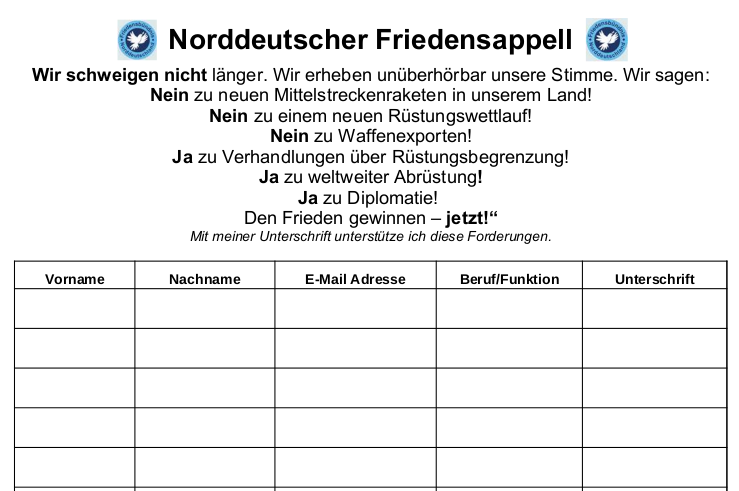 norddeutscher friedensappell