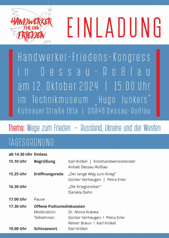 Handwerker Friedens Kongress 12.10.2024 Flyer 1